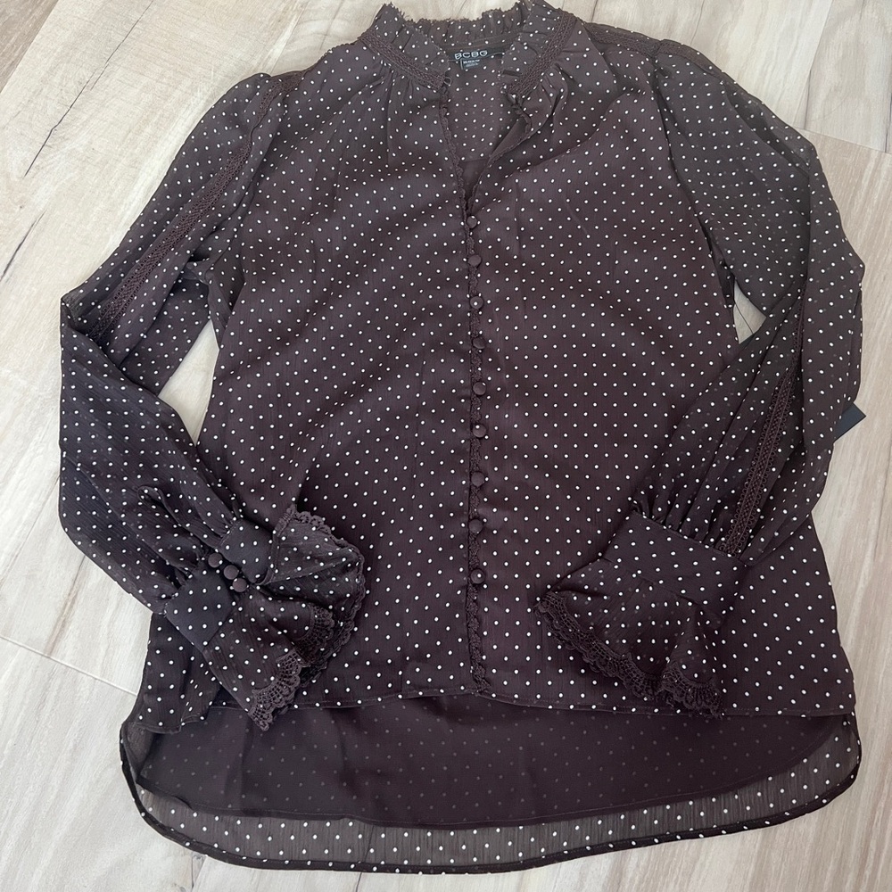 BCBG polka dot ruffle top
